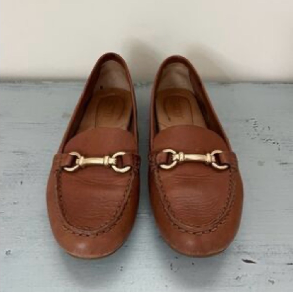 Born Brown Leather Loafers with Gold Accent